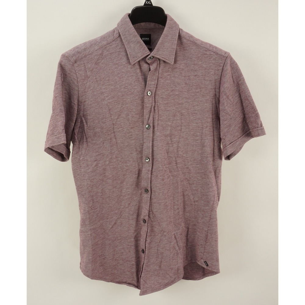 Hugo Boss Robb Birdseye Knit Men's Medium Sharp Short Sleeve Red Button Up Shirt